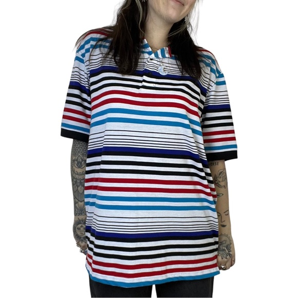 Brooklyn State Colorful Striped Shirt • Size Large/XL 🌈🖤 - Picture 2 of 6